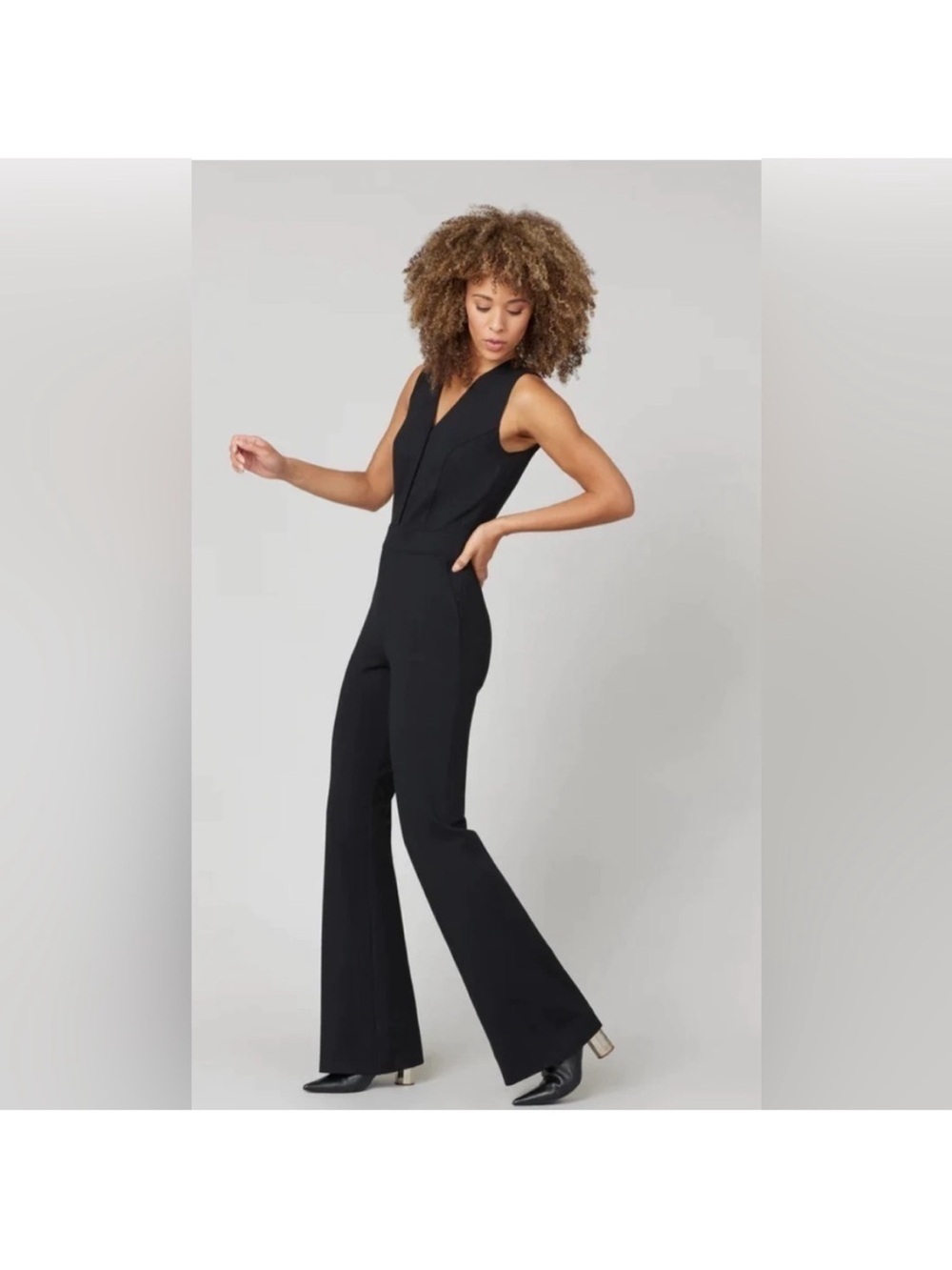 Spanx The Perfect Jumpsuit Wide Leg Flare in Classic Black 20383R size L Large